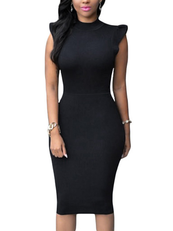 Black Turtleneck Tank Sleeveless Falbala Dress