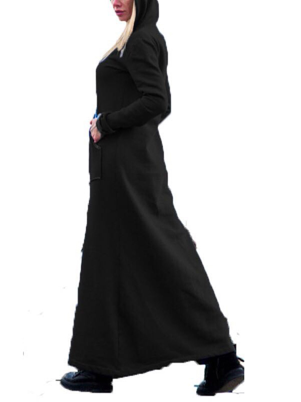 Black V Neck Ankle Length Casual Dress