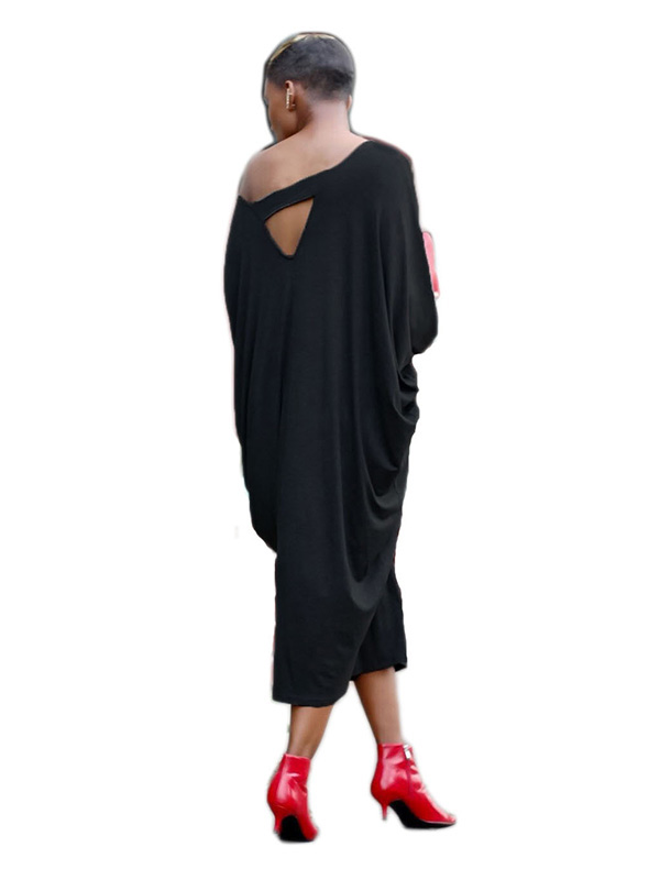 Black V Neck Hollow-out Casual Dress