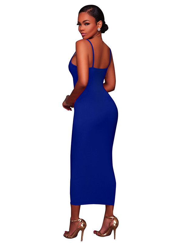 Blue Euramerican Sleeveless Sheath Mid Dress  