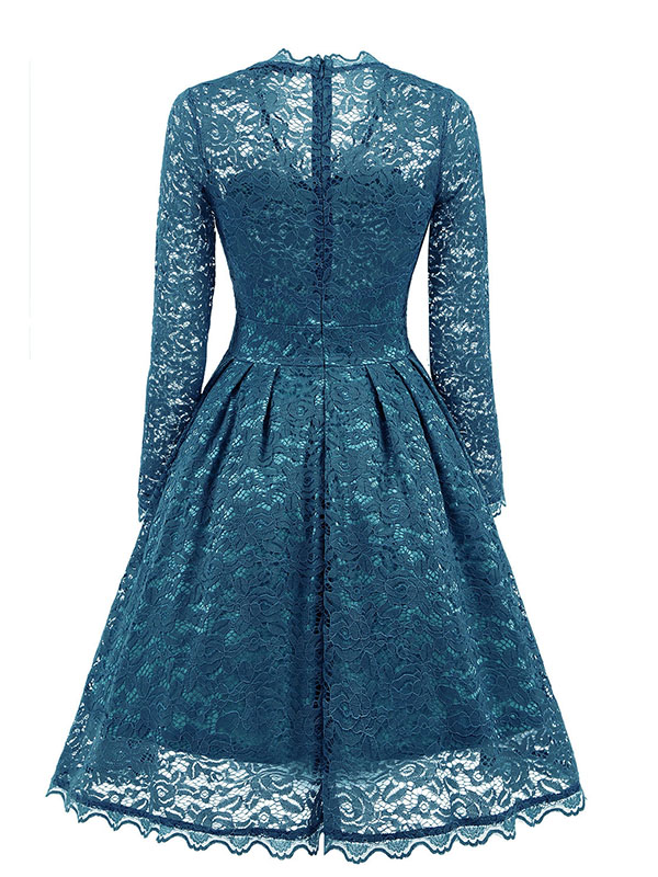 Blue Fashion Lace Trim Patchwork Dress