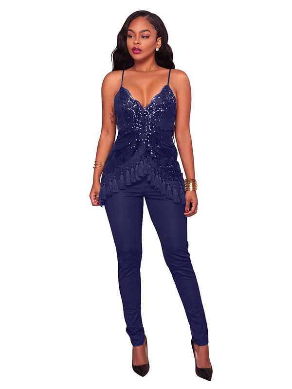 Blue Fashion Sleeveless Regular Jumpsuits 