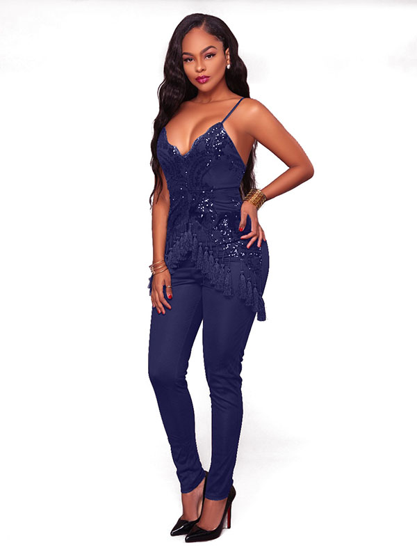 Blue Fashion Sleeveless Regular Jumpsuits 