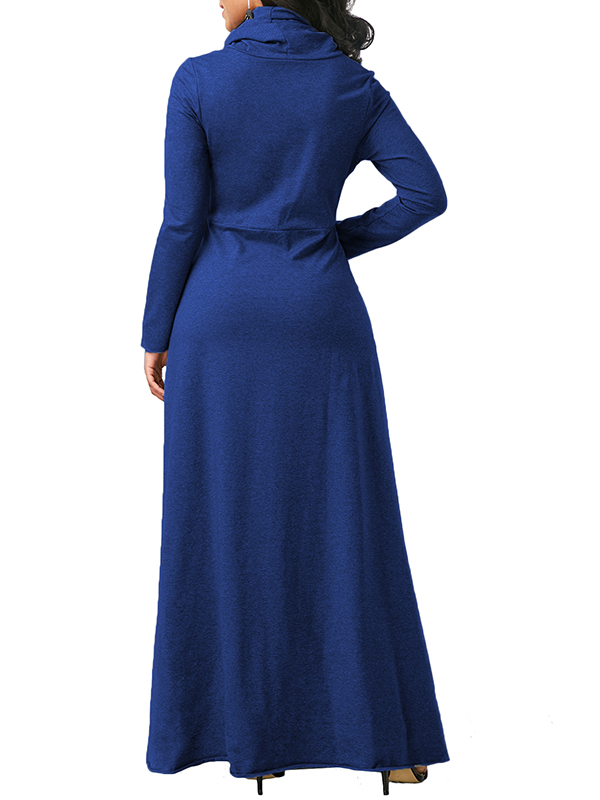 Blue Long Sleeve Cowl Neck Maxi Dress