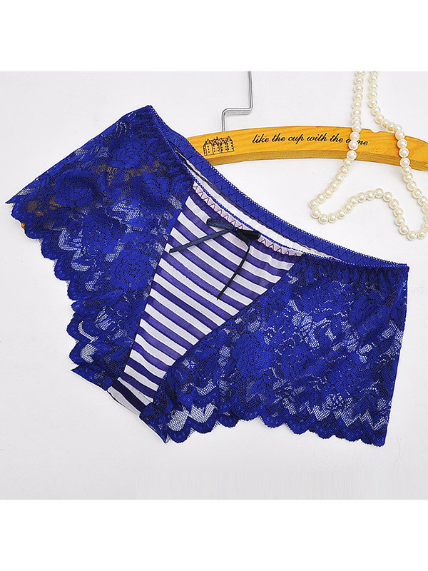 Blue One Size Floral Printing Lace Panties