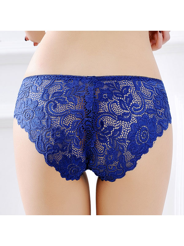 Blue One Size Sexy Floral Lace Panties