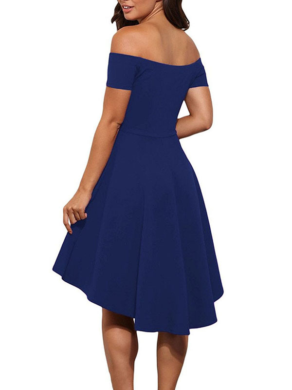 Blue S-3XL Fashion Women Off Shoulder Dress
