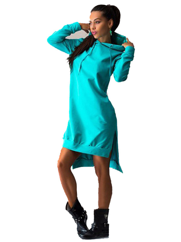 Blue Side Split Asymmetrical Casual Dress