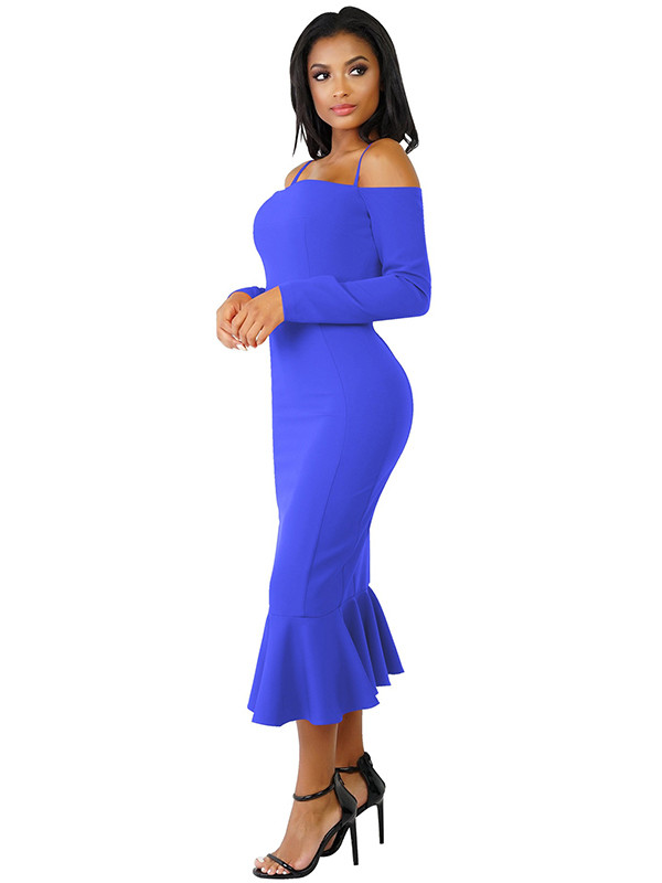 Blue Trendy Falbala Design Sheath Dress 