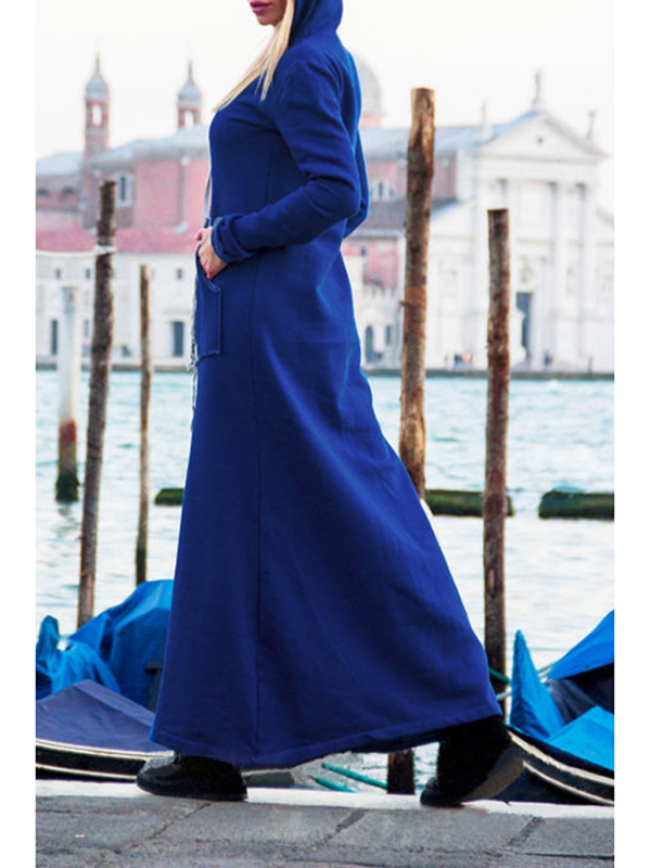 Blue V Neck Ankle Length Casual Dress