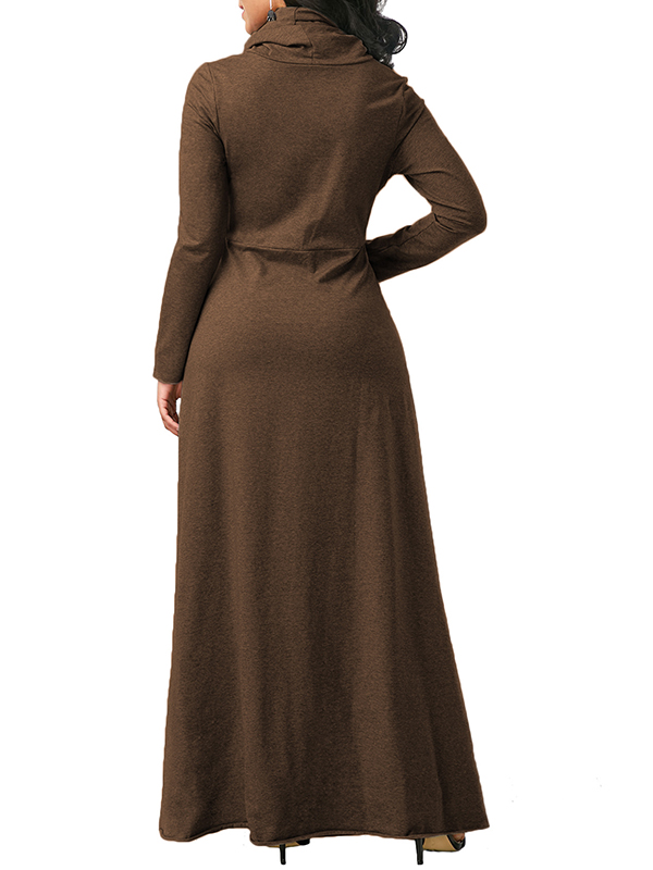 Brown Long Sleeve Cowl Neck Maxi Dress