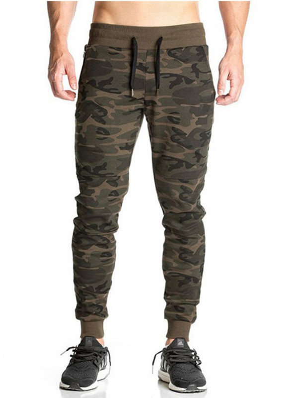 Brown Men Camouflage Casual Pants