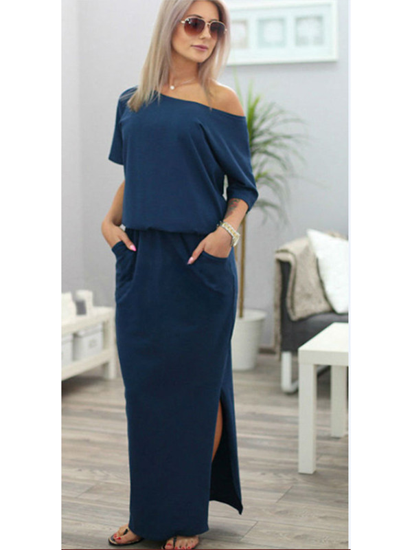 Casual One Shoulder Short Sleeve Beach Dresses