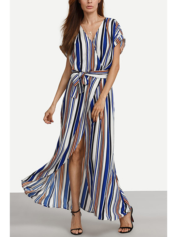 Chiffon Casual V Neck Short Sleeve Dresses