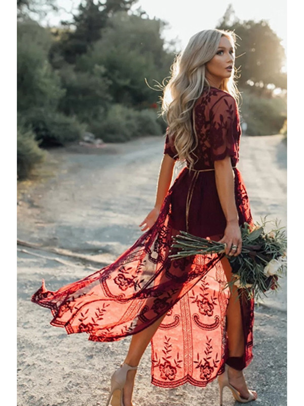 Cotton Vintage V Neck Short Sleeve Dresses