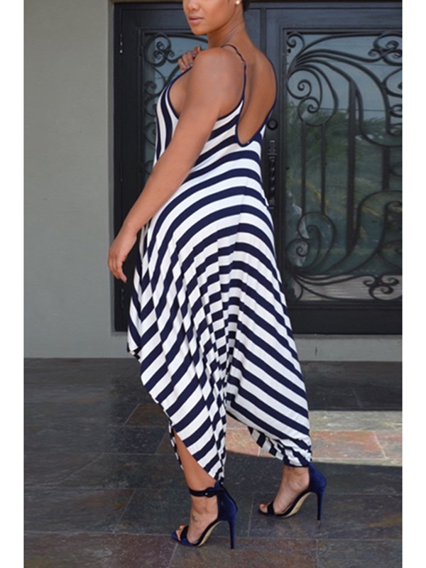 Dark Blue Qmilch Striped Loose Jumpsuits