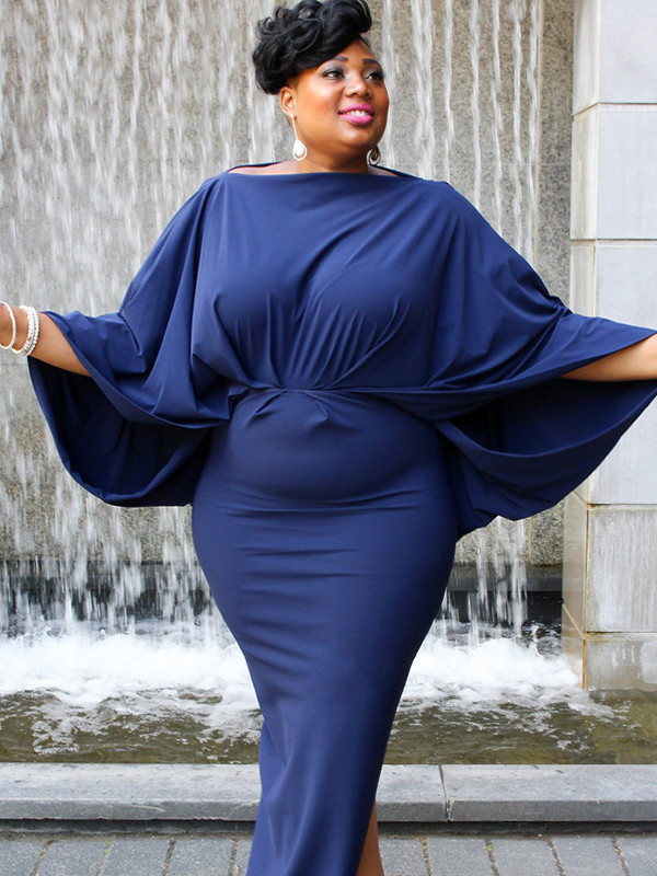 Euramerican Round Neck Hollow-out Blue Dress
