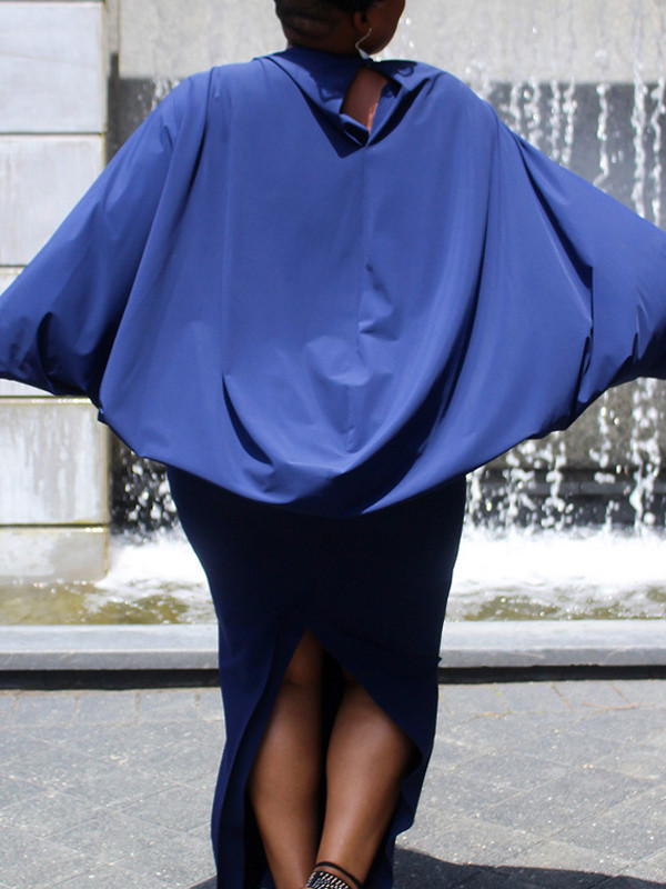 Euramerican Round Neck Hollow-out Blue Dress