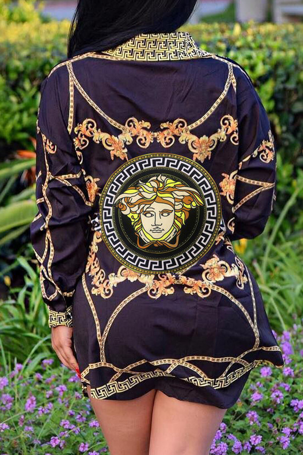 Euramerican Turndown Collar Printed Dress 