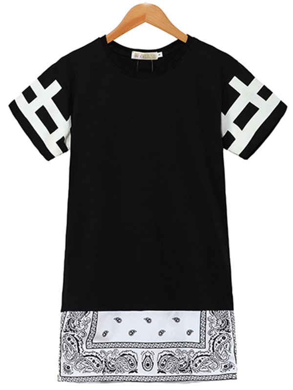 Fashion Short Sleeves Print  Zipper  Casual Dress 