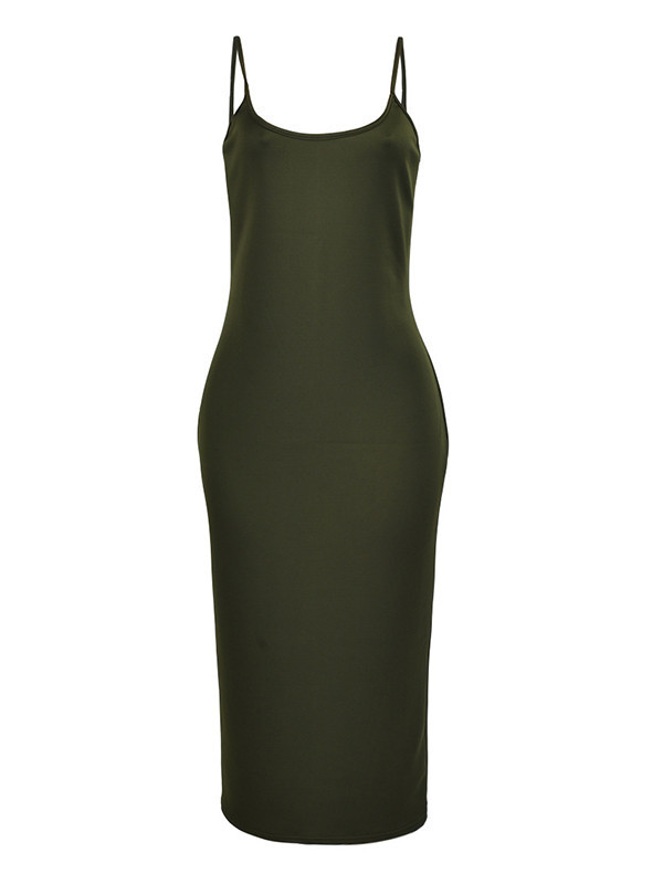 Green Euramerican Sleeveless Sheath Mid Dress  