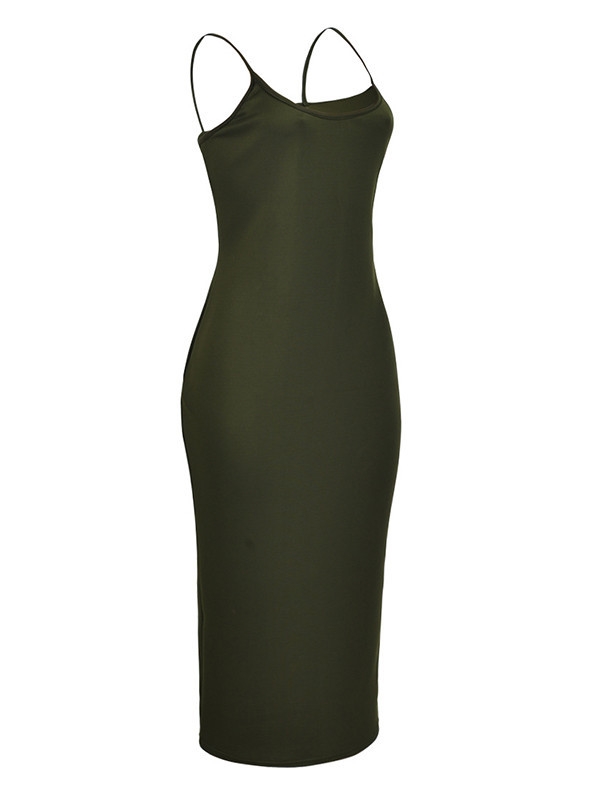 Green Euramerican Sleeveless Sheath Mid Dress  