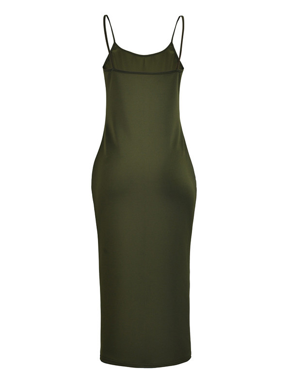 Green Euramerican Sleeveless Sheath Mid Dress  