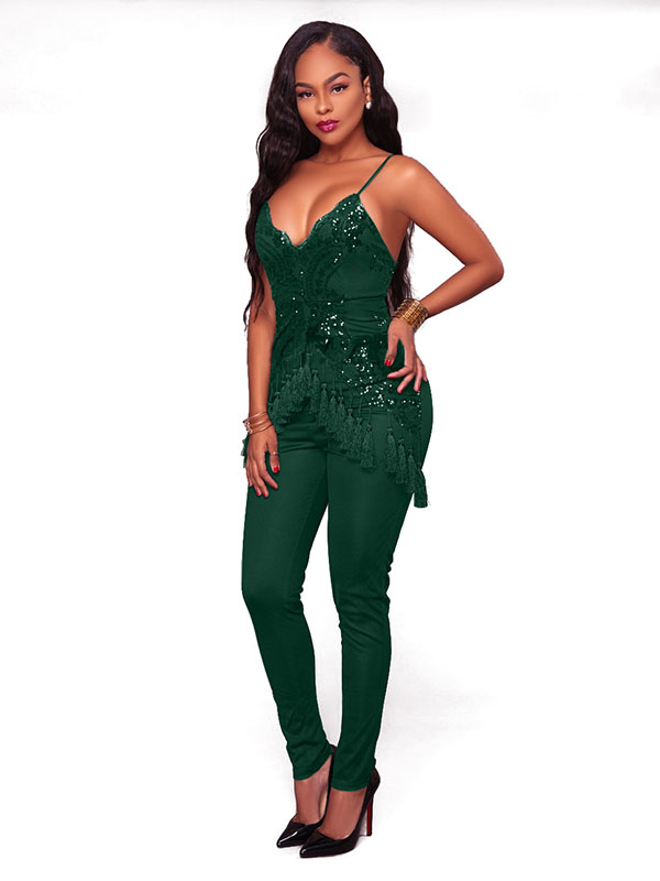 Green Fashion Sleeveless Regular Jumpsuits 