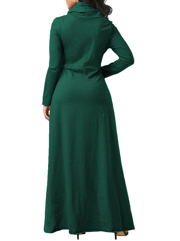Green Long Sleeve Cowl Neck Maxi Dress