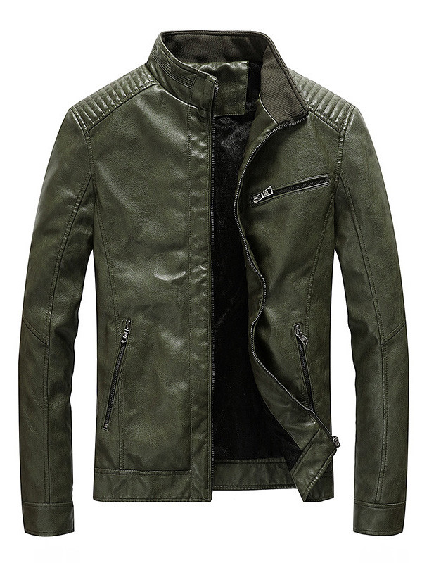 Green Mens Leather and Faux Leather Coat