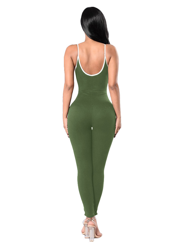 Green Polyester Striped Skinny Jumpsuits
