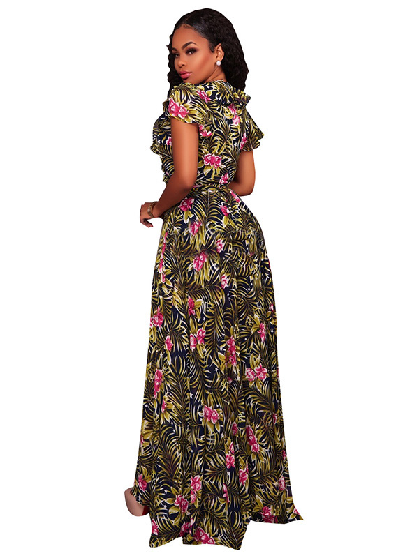Green S-XL Floral Print Maxi Dress