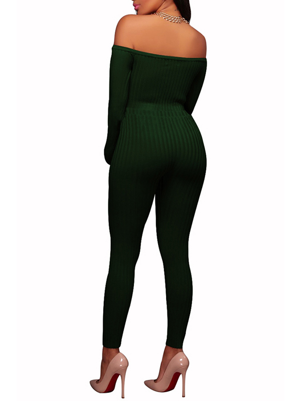 Green Stylish Dew Shoulder  One-piece Jumpsuits