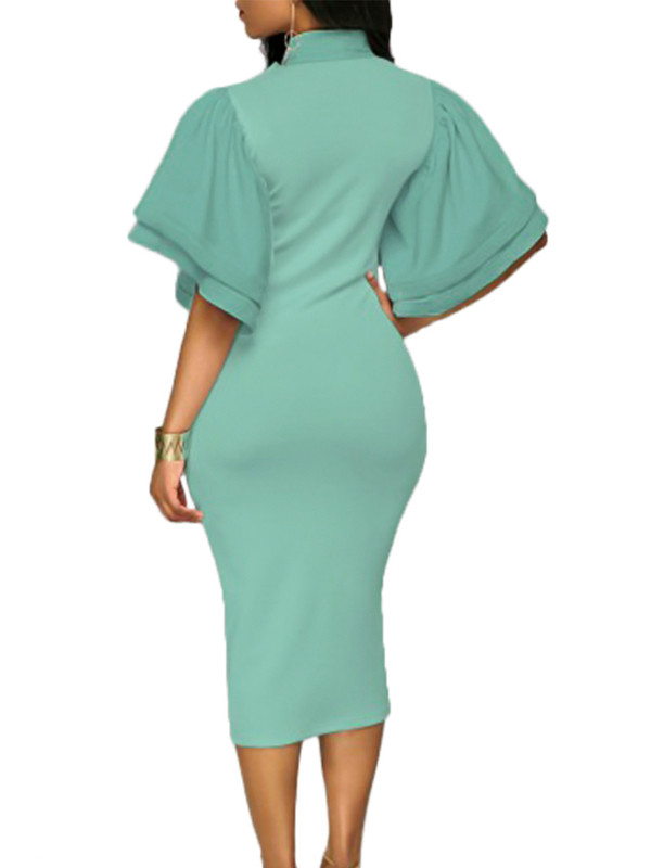 Green Trendy V Neck Half Sleeves Bow-tie Dress