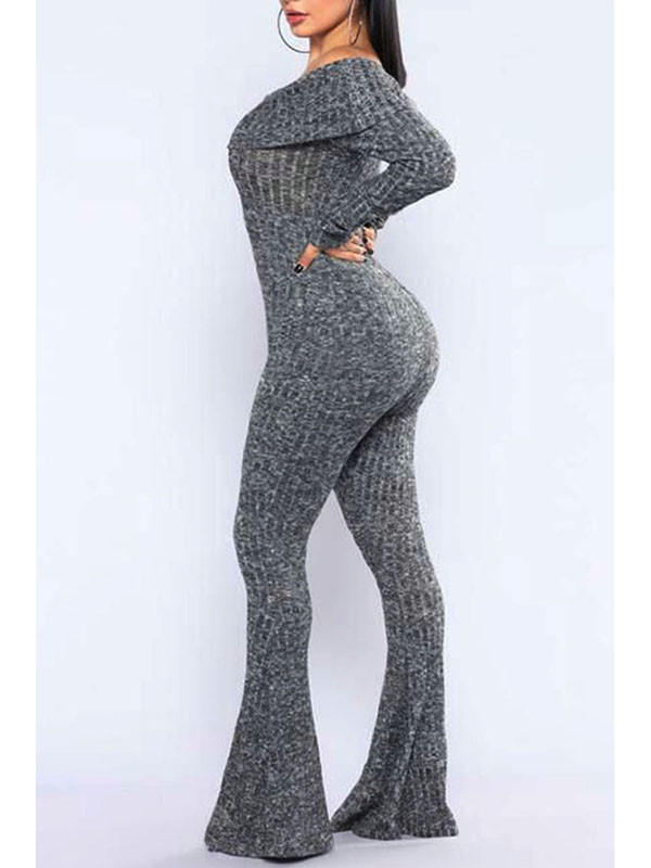 Grey Bateau Neck Trumpet Design Jumpsuits