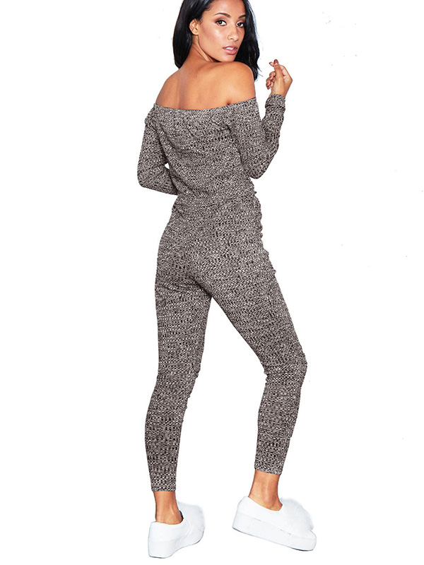 Grey Dew Shoulder Broken Holes Jumpsuits 