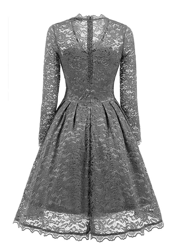 Grey Fashion Lace Trim Patchwork Dress