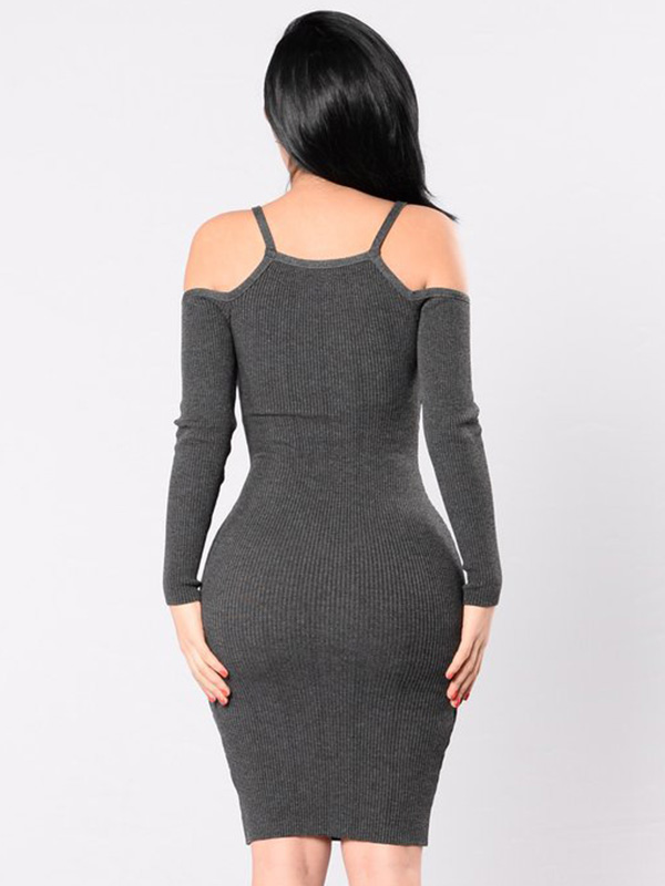 Grey S-XL Off Shoulder Bodycon Dress