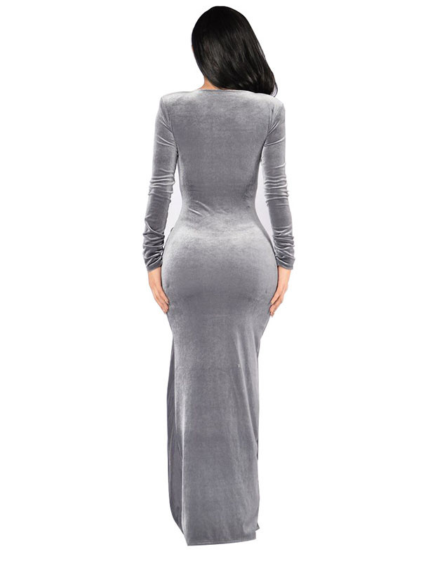 Grey Sexy Long Sleeves Side Split Dress 