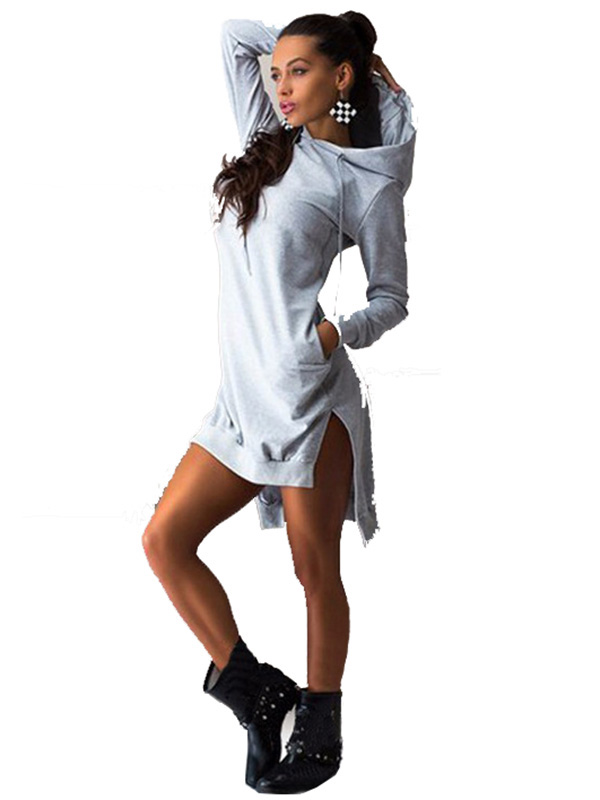 Grey Side Split Asymmetrical Casual Dress