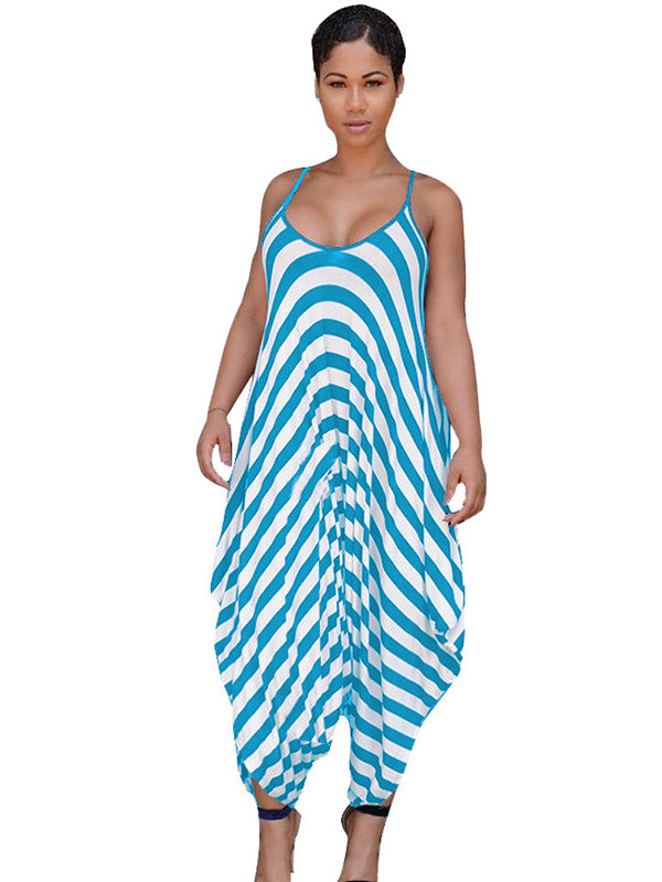 Light Blue Qmilch Striped Loose Jumpsuits