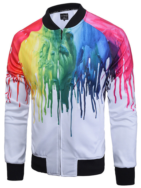 Men Paint Dripping Print Zip Up Coat