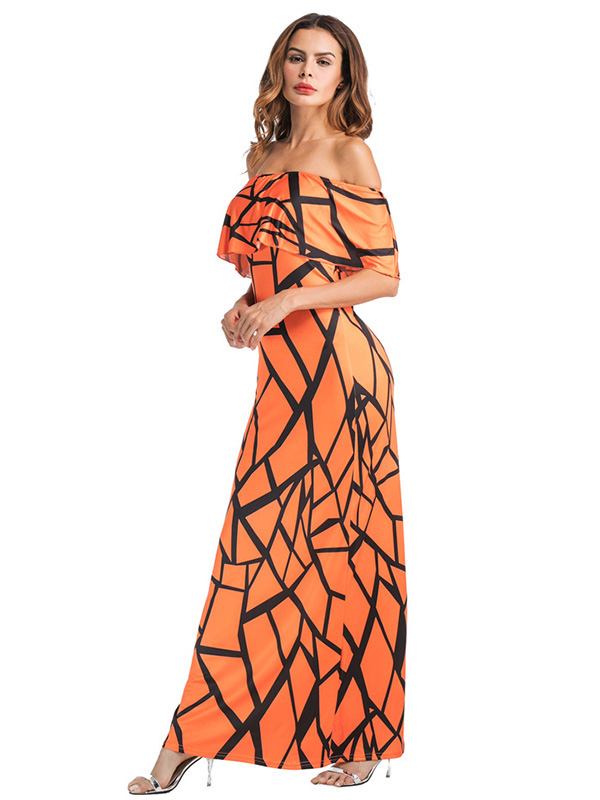 Orange Falbala Design Ankle Length Maxi Dress