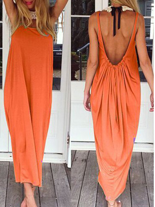 Orange Spaghetti Strap Sleeveless Casual Dress