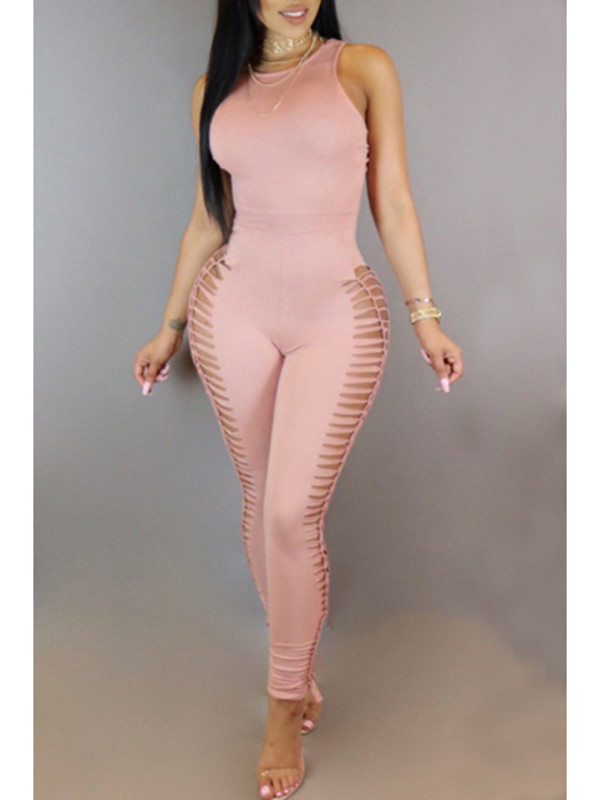 Pink Sexy Side Hollow-out Jumpsuits
