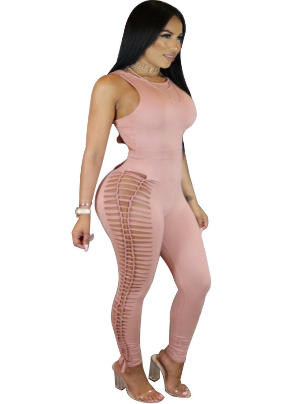Pink Sexy Side Hollow-out Jumpsuits