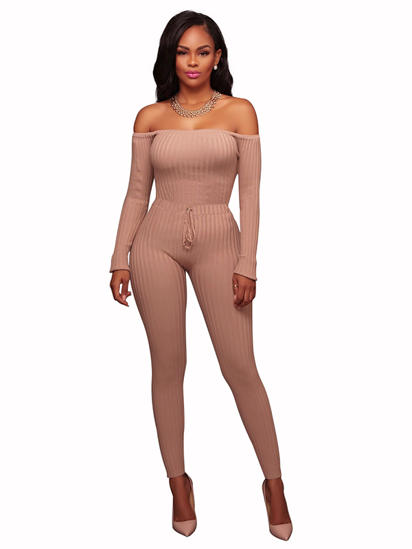 Pink Stylish Dew Shoulder  One-piece Jumpsuits