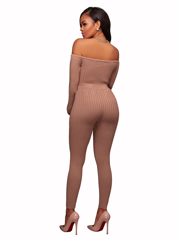 Pink Stylish Dew Shoulder  One-piece Jumpsuits