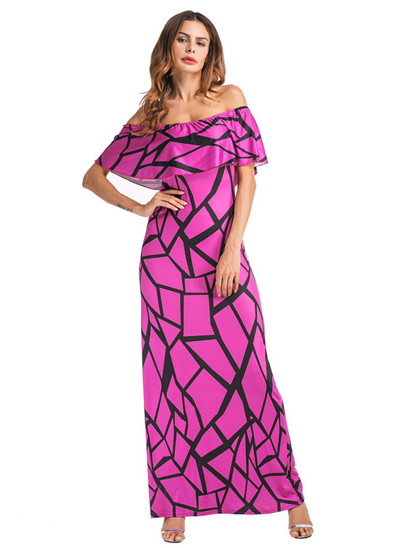 Purple Falbala Design Ankle Length Maxi Dress