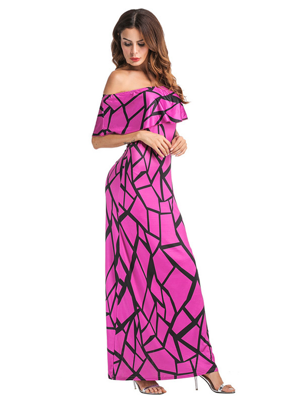 Purple Falbala Design Ankle Length Maxi Dress